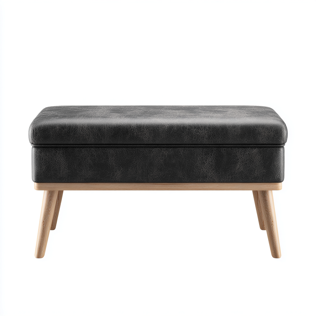 Panca per letto - pelle-legno - 95x40x42 cm - nero - uso interno - design moderno-Abodeosa