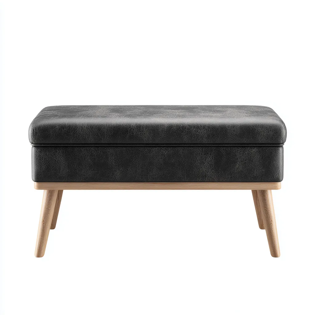 Panca per letto - pelle-legno - 95x40x42 cm - nero - uso interno - design moderno-Abodeosa