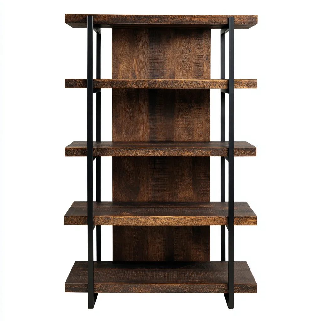 Librerie in legno e metallo 90x35x180 cm - marrone scuro - adatto al soggiorno - design moderno-Abodeosa