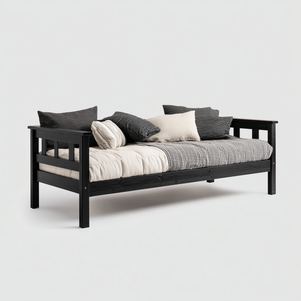 Divano letto legno 208x95x85 cm nero per soggiorno design semplice-Abodeosa