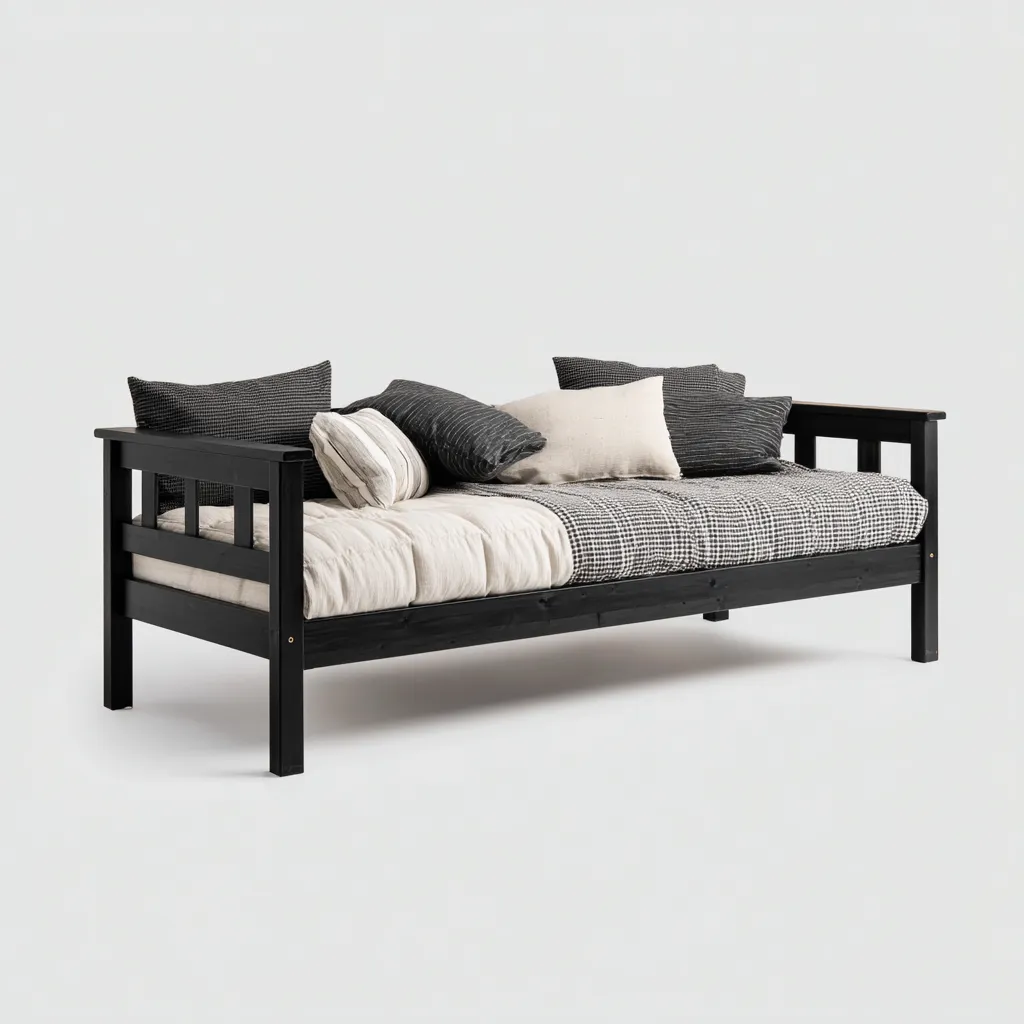 Divano letto legno 208x95x85 cm nero per soggiorno design semplice-Abodeosa