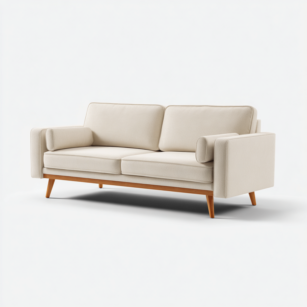 Divano lineare in tessuto 182x82x84 cm - beige chiaro - stile moderno - adatto al soggiorno-Abodeosa