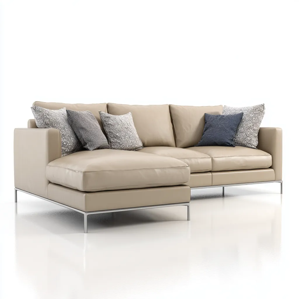 Divano angolare pelle 268x165x90 cm beige design moderno-Abodeosa