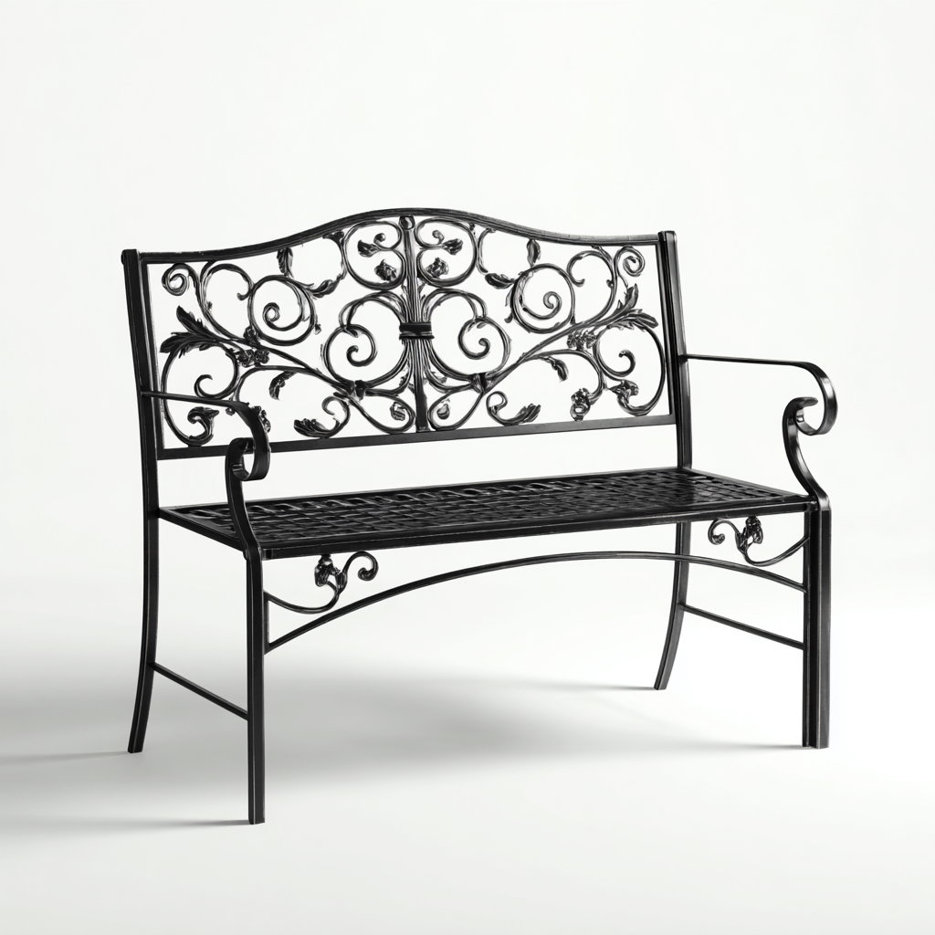 Panche da giardino metallo 134x60x96 cm - nero - design decorativo in ferro battuto-Abodeosa