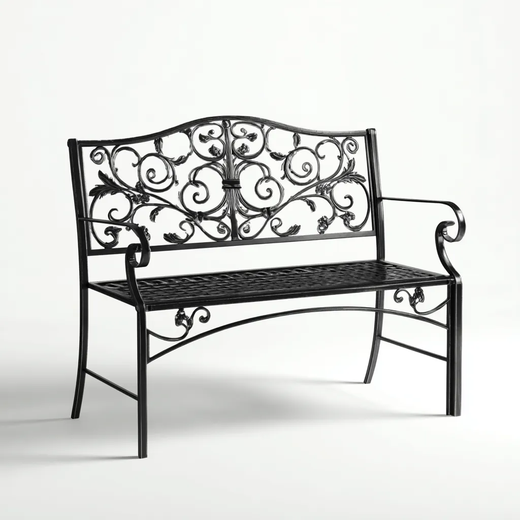 Panche da giardino metallo 134x60x96 cm - nero - design decorativo in ferro battuto-Abodeosa