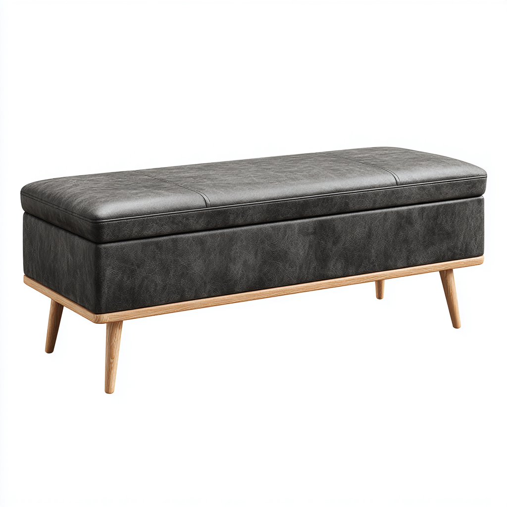 Panca per letto in ecopelle e legno 110x40x48 cm - grigio - design moderno-Abodeosa