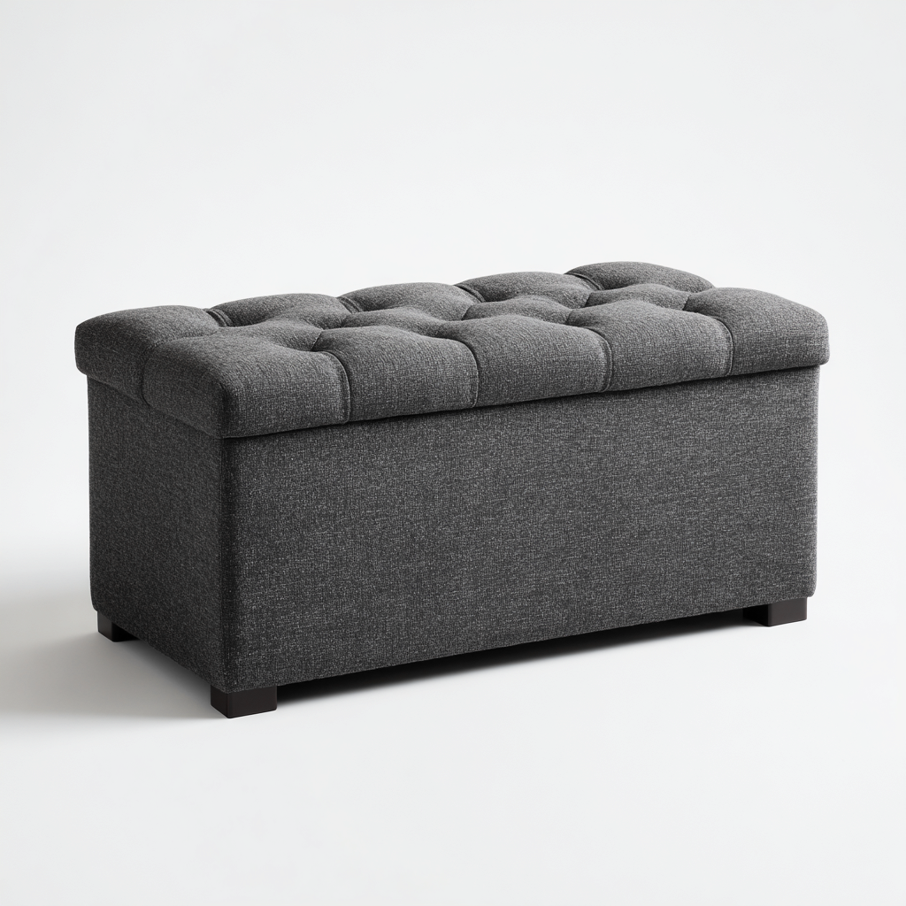 Panca per letto - tessuto-legno - 100x45x48 cm - grigio scuro - uso interno - design moderno-Abodeosa
