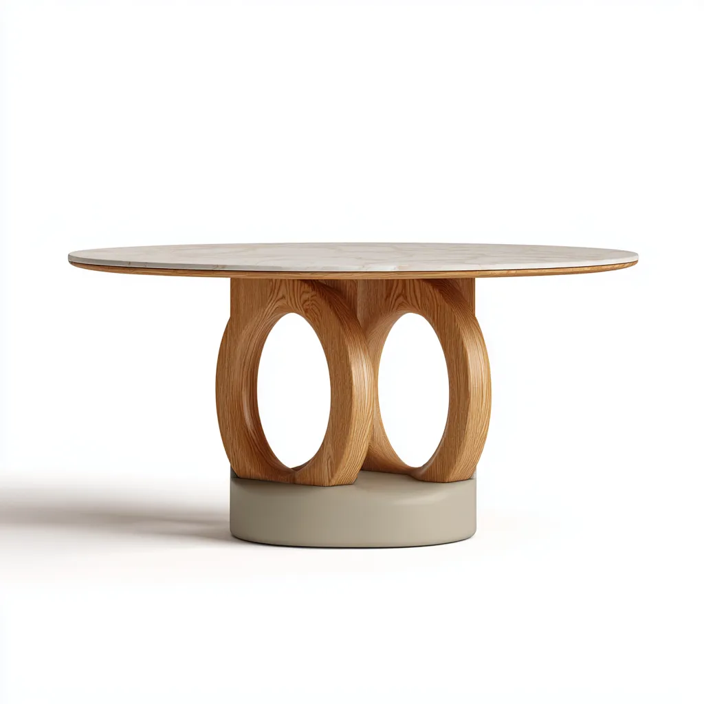 Tavolo da pranzo legno-marmo 120x120x75 cm beige-naturale design moderno-Abodeosa