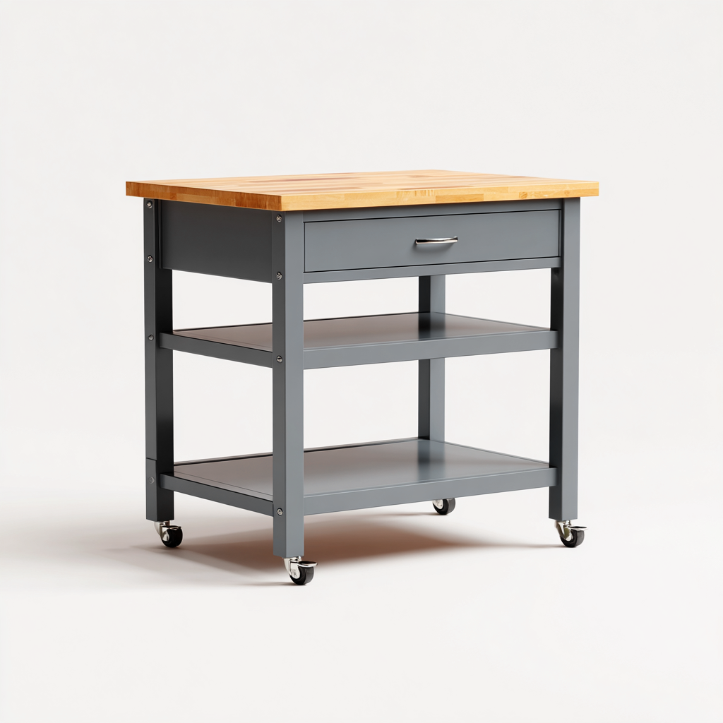 Isola da cucina metallo-legno 80x50x90 cm - grigio-legno - stile moderno-Abodeosa