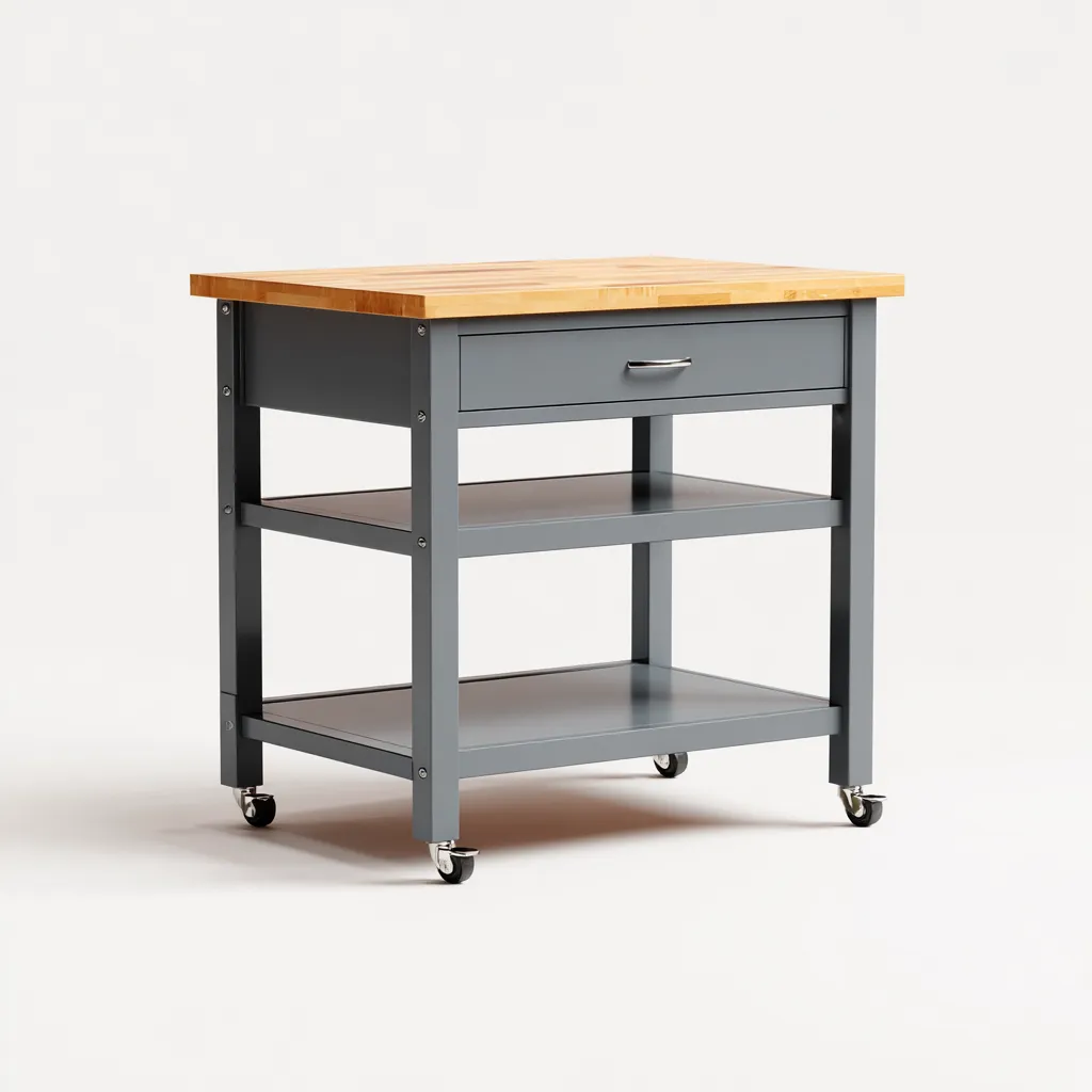 Isola da cucina metallo-legno 80x50x90 cm - grigio-legno - stile moderno-Abodeosa