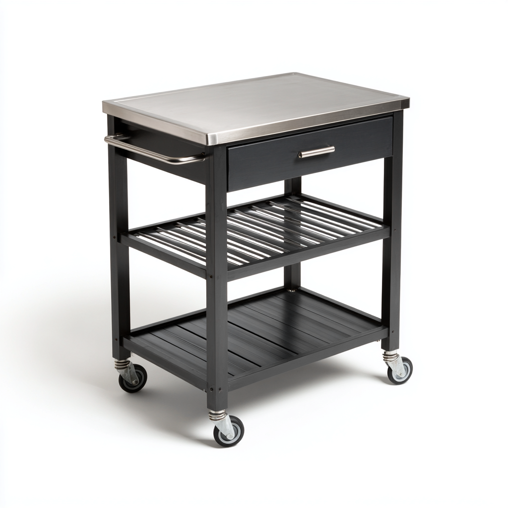 Carrello da cucina acciaio-metallo nero 68x45x90 cm - piano di lavoro pratico-Abodeosa