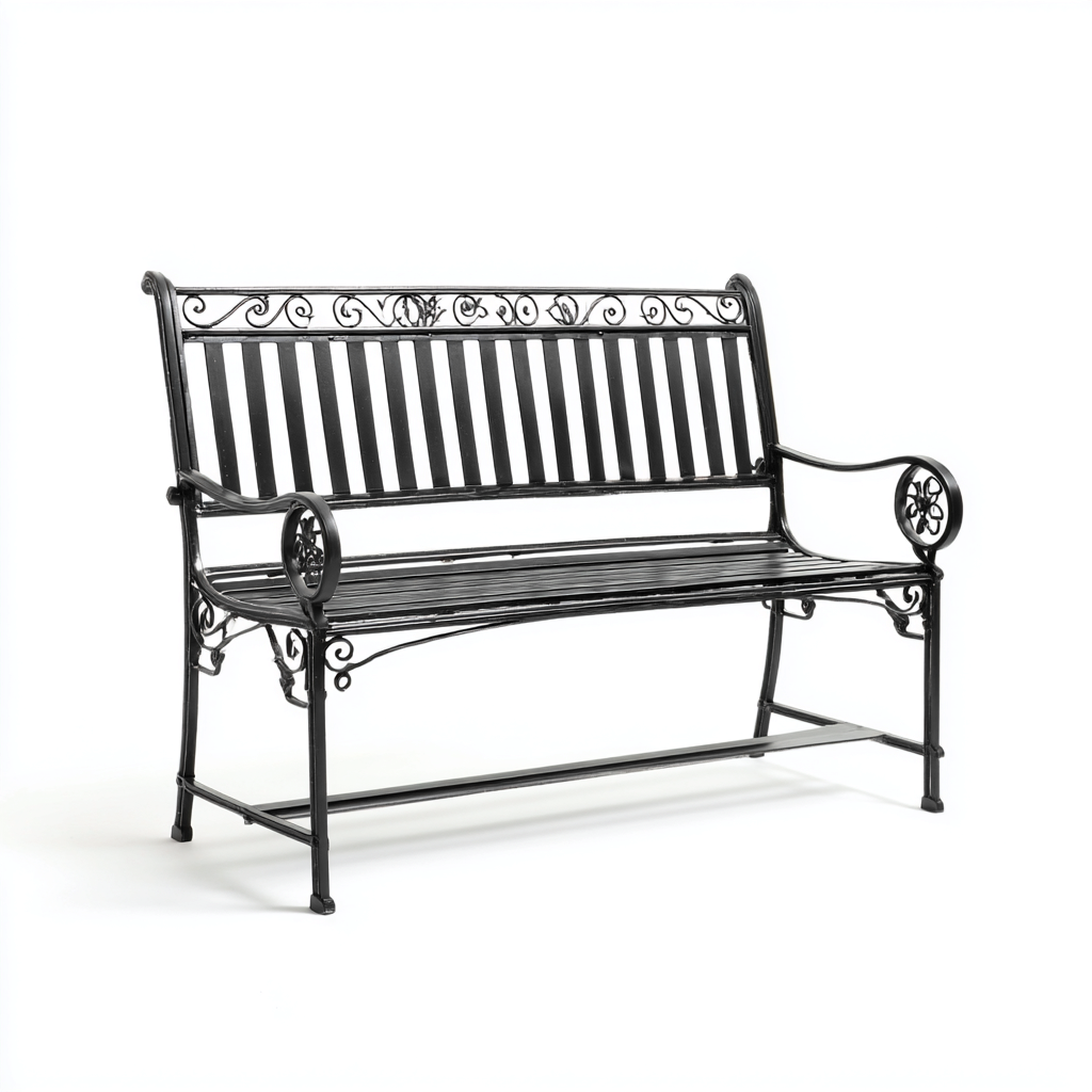 Panche da giardino metallo 132x58x93 cm - nero - design in ferro battuto-Abodeosa