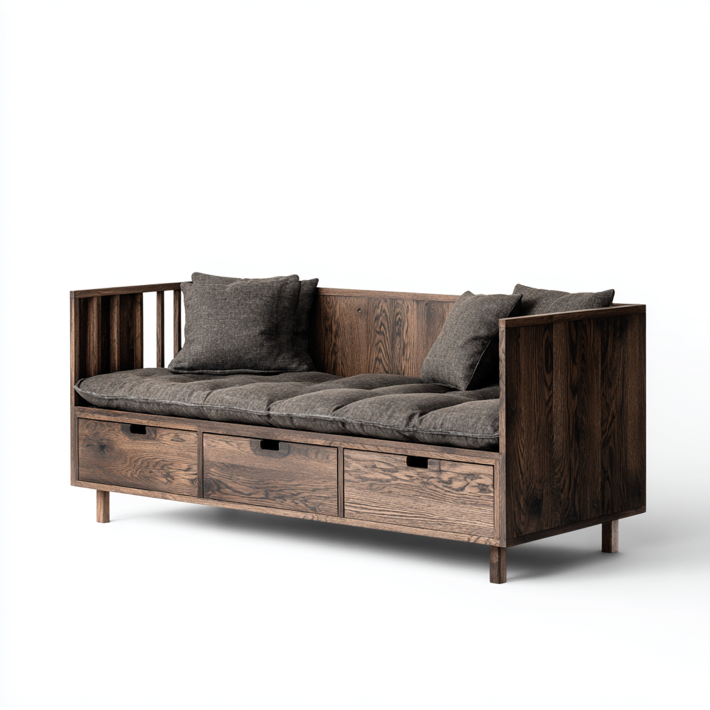 Divano letto in legno con 3 cassetti 205x85x82 cm - marrone scuro - design multifunzionale-Abodeosa