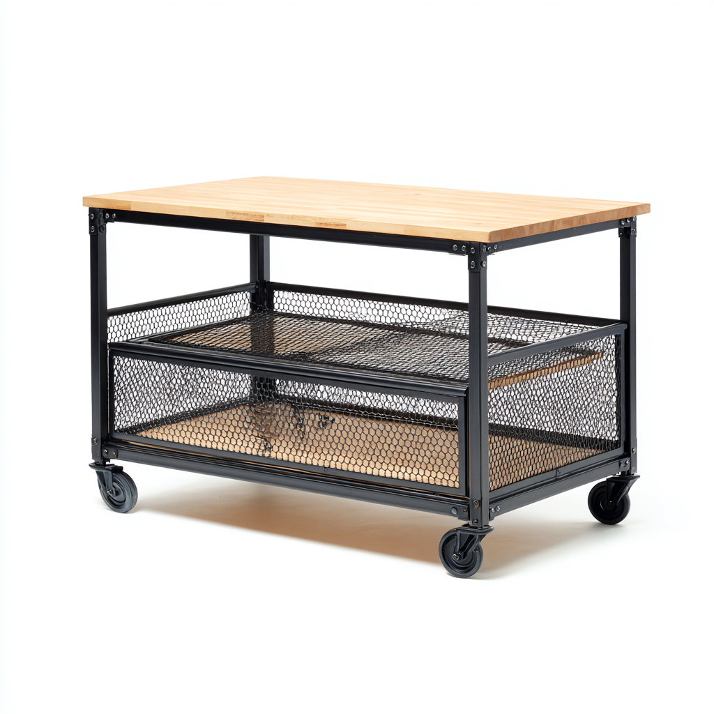 Carrello da cucina Metallo-Legno 90x50x85 cm Nero-Legno Design industriale-Abodeosa