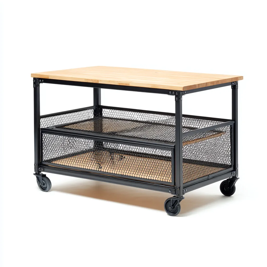 Carrello da cucina Metallo-Legno 90x50x85 cm Nero-Legno Design industriale-Abodeosa