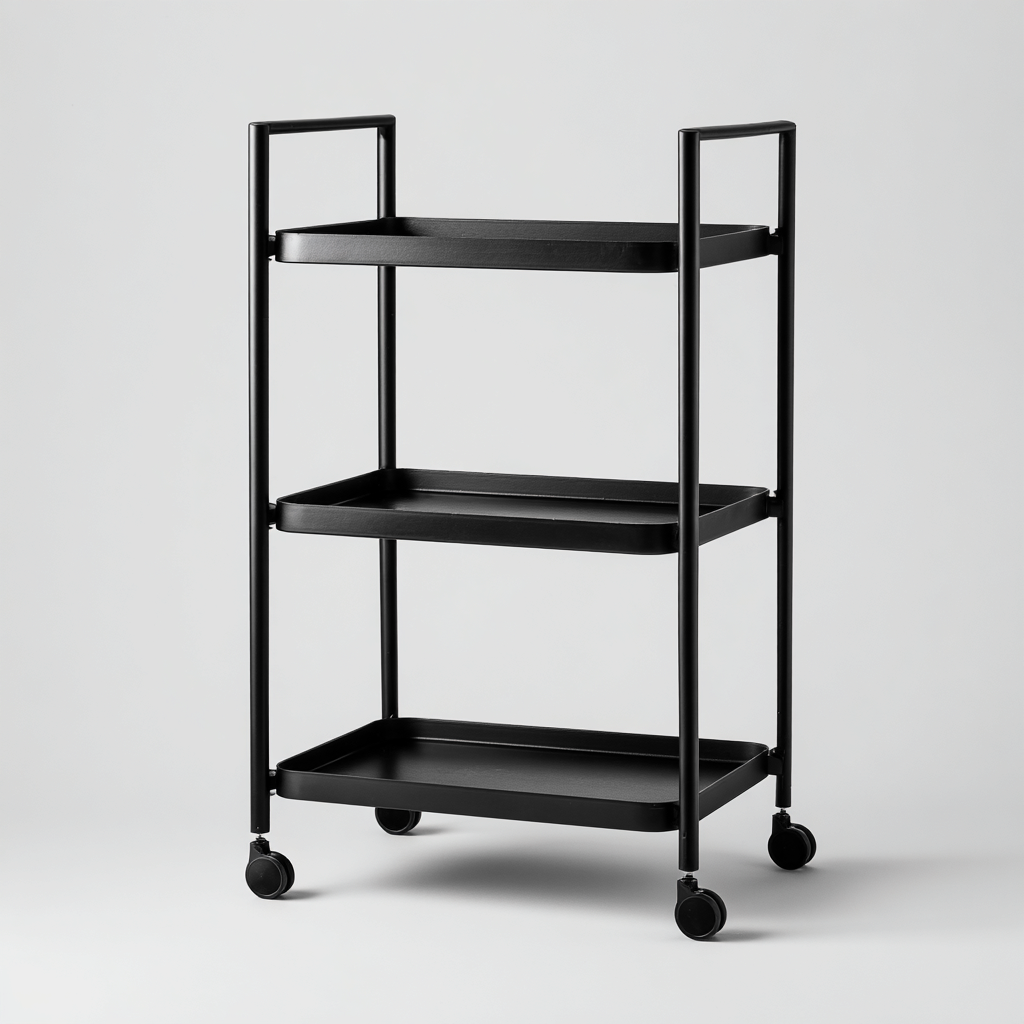 Carrello da cucina in metallo 55x40x85 cm nero - adatto al soggiorno - design moderno-Abodeosa