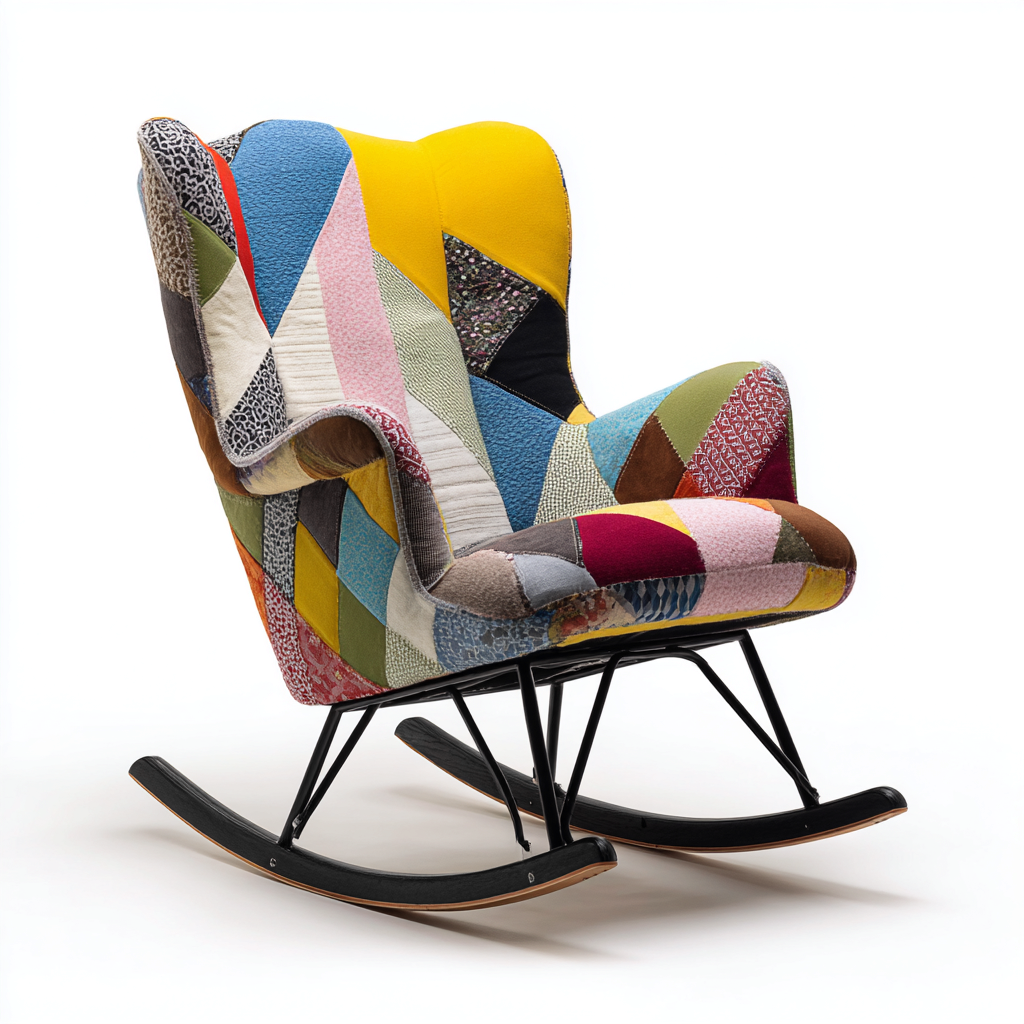 Sedia a dondolo tessuto-metallo 72x98x105 cm - multicolore - design patchwork imbottito-Abodeosa