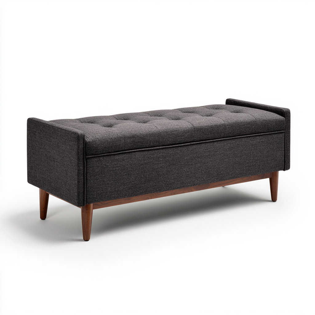 Panca per letto in tessuto con contenitore 104x40x48 cm - grigio scuro - design moderno-Abodeosa
