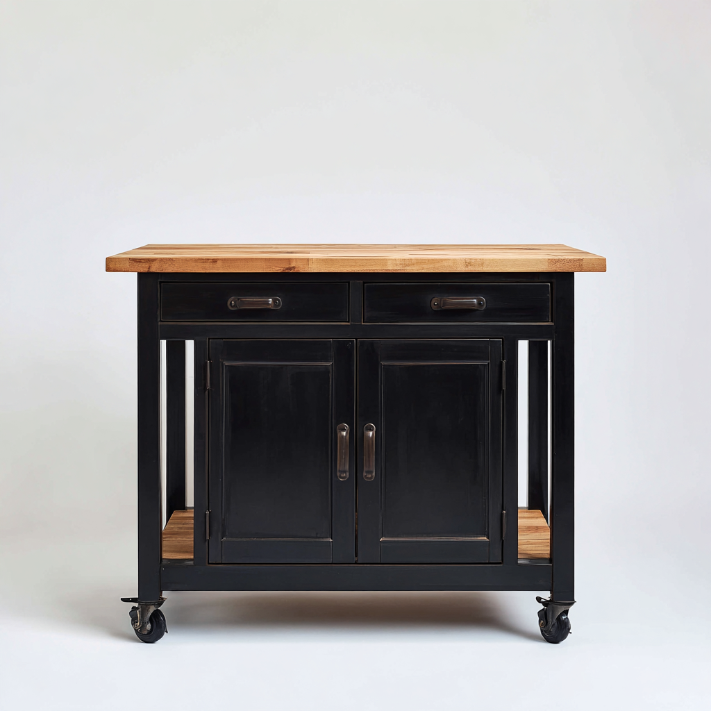 Isola da cucina - metallo-legno - 105x55x90 cm - nero-naturale - uso cucina - design industriale-Abodeosa