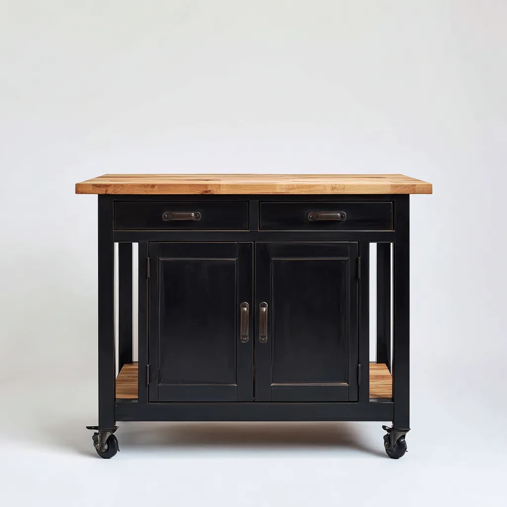 Isola da cucina - metallo-legno - 105x55x90 cm - nero-naturale - uso cucina - design industriale-Abodeosa