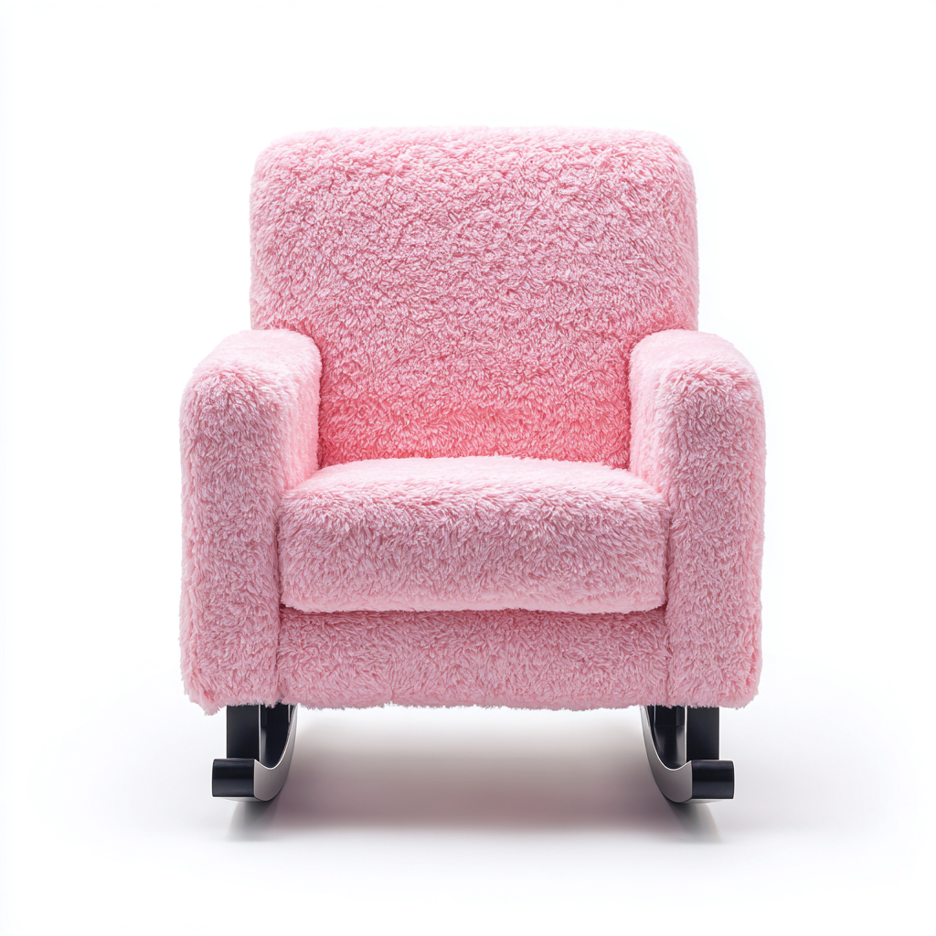 Sedia a dondolo tessuto-legno 70x85x92 cm - rosa - design imbottito morbido-Abodeosa