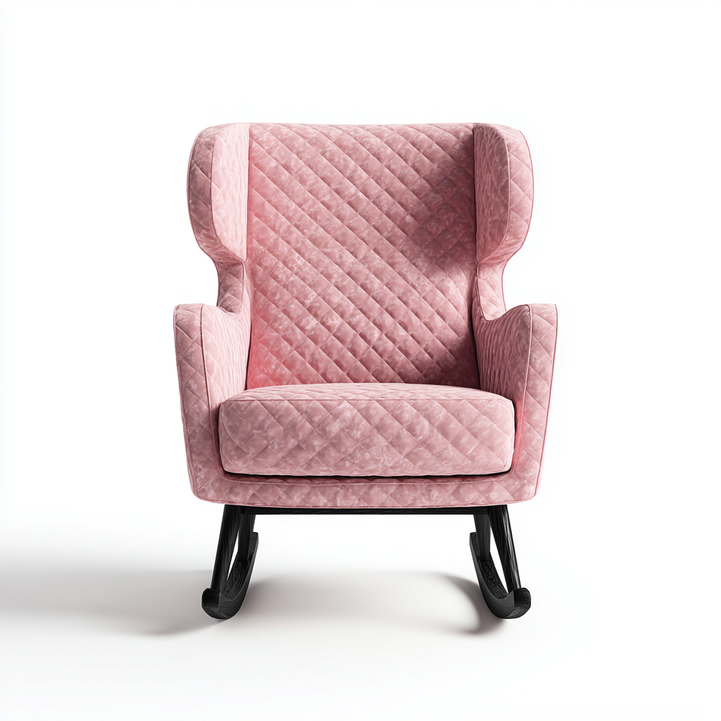 Sedia a dondolo in velluto trapuntato 78x85x102 cm - rosa - stile moderno - adatta al soggiorno-Abodeosa