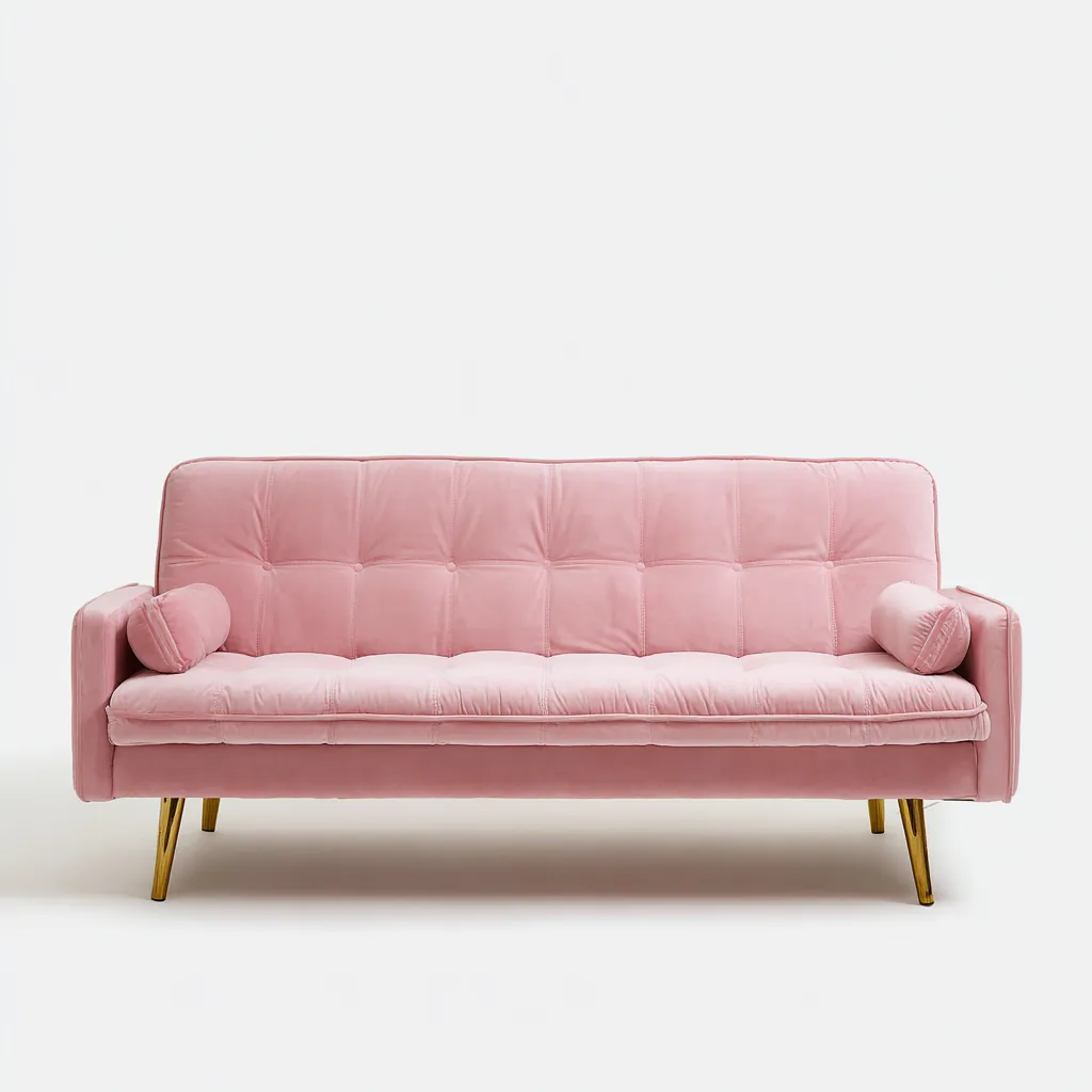 Divano lineare velluto-metallo 195x85x90 cm - rosa - design moderno imbottito-Abodeosa