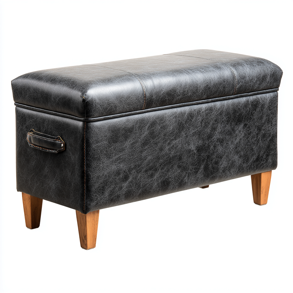 Panca per letto - pelle-legno - 78x38x46 cm - nero - uso interno - design moderno-Abodeosa