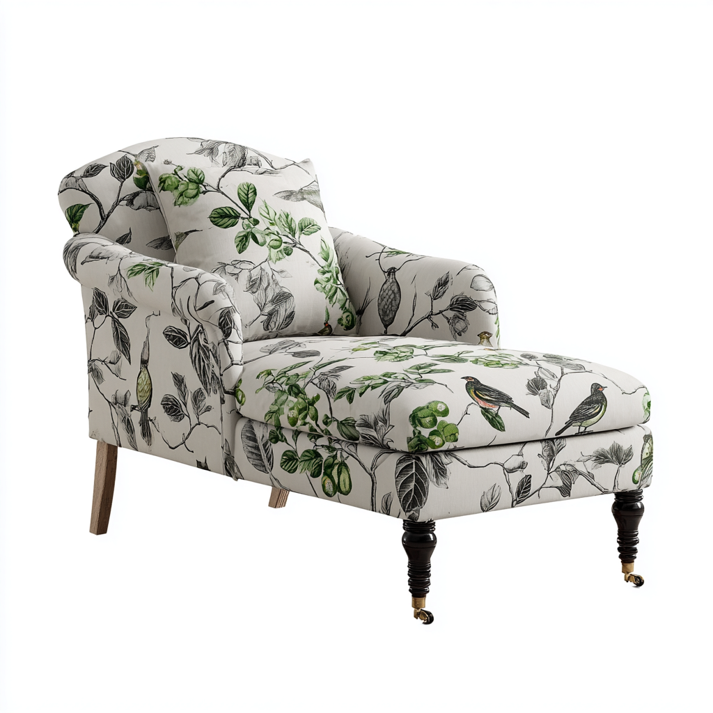 Chaise longue - tessuto-legno - 170x78x86 cm - bianco-verde-nero - design classico-Abodeosa