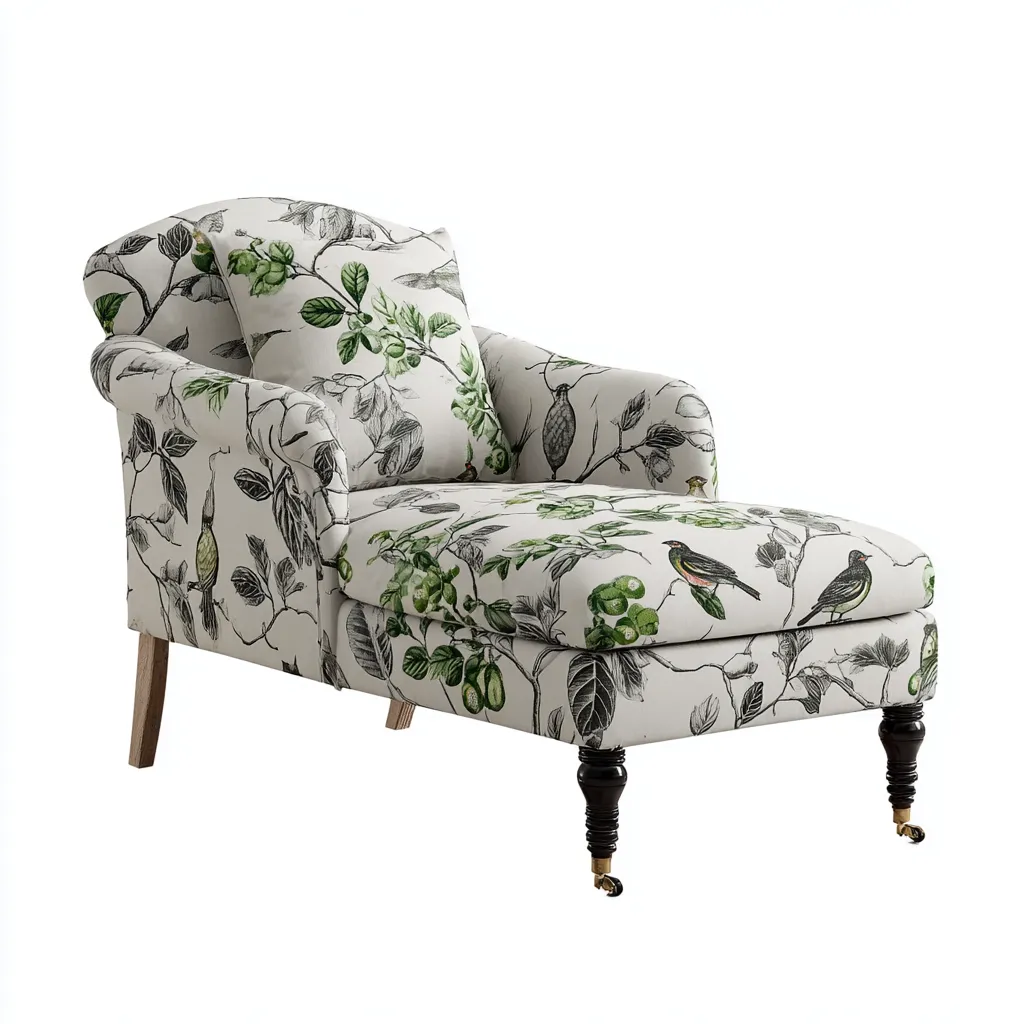 Chaise longue - tessuto-legno - 170x78x86 cm - bianco-verde-nero - design classico-Abodeosa