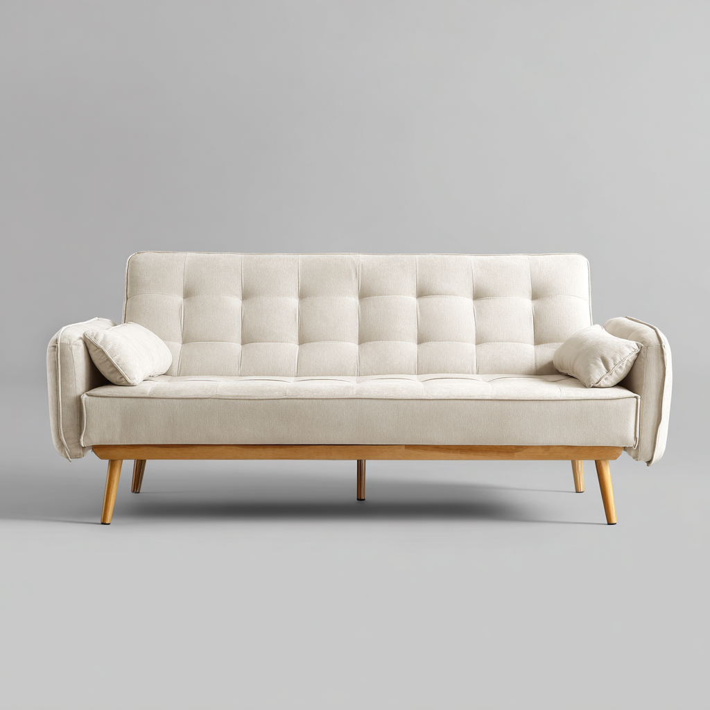 Divano lineare tessuto-legno 186x82x86 cm - beige - design moderno imbottito-Abodeosa