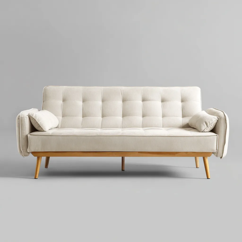 Divano lineare tessuto-legno 186x82x86 cm - beige - design moderno imbottito-Abodeosa