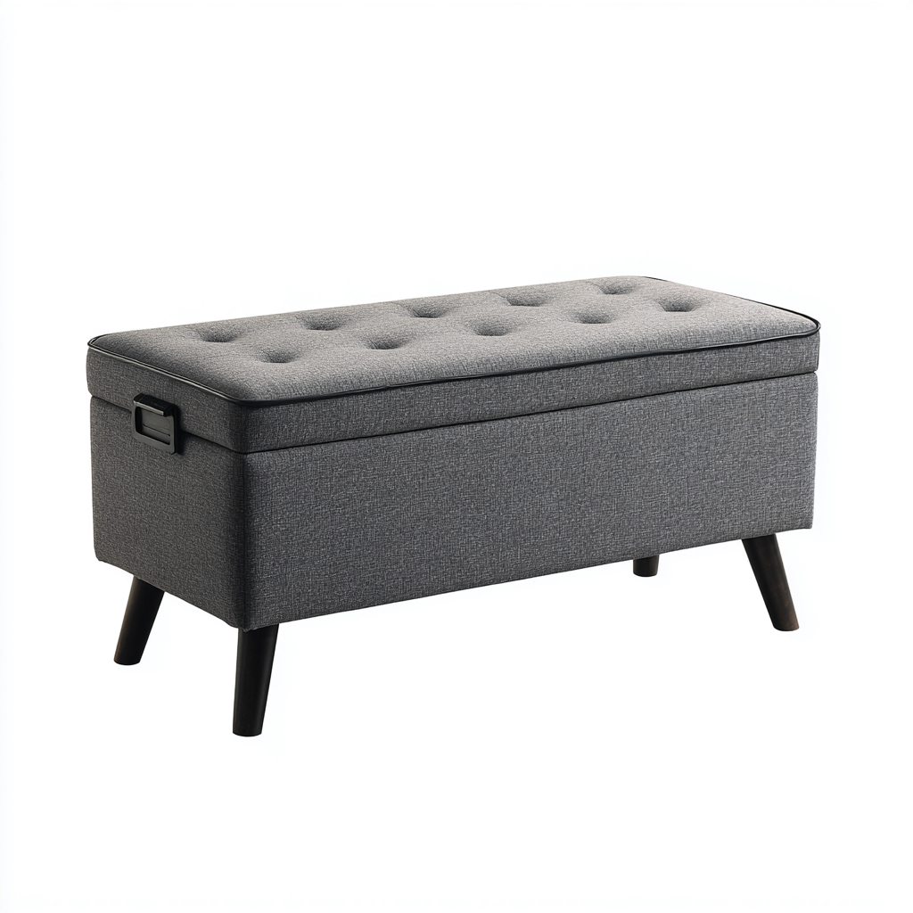 Panca per letto in tessuto con contenitore 98x38x46 cm - grigio - design moderno-Abodeosa