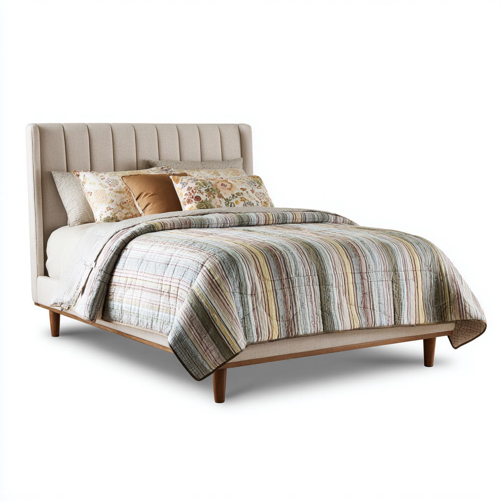 Letto matrimoniale imbottito 215x168x115 cm beige design moderno-Abodeosa