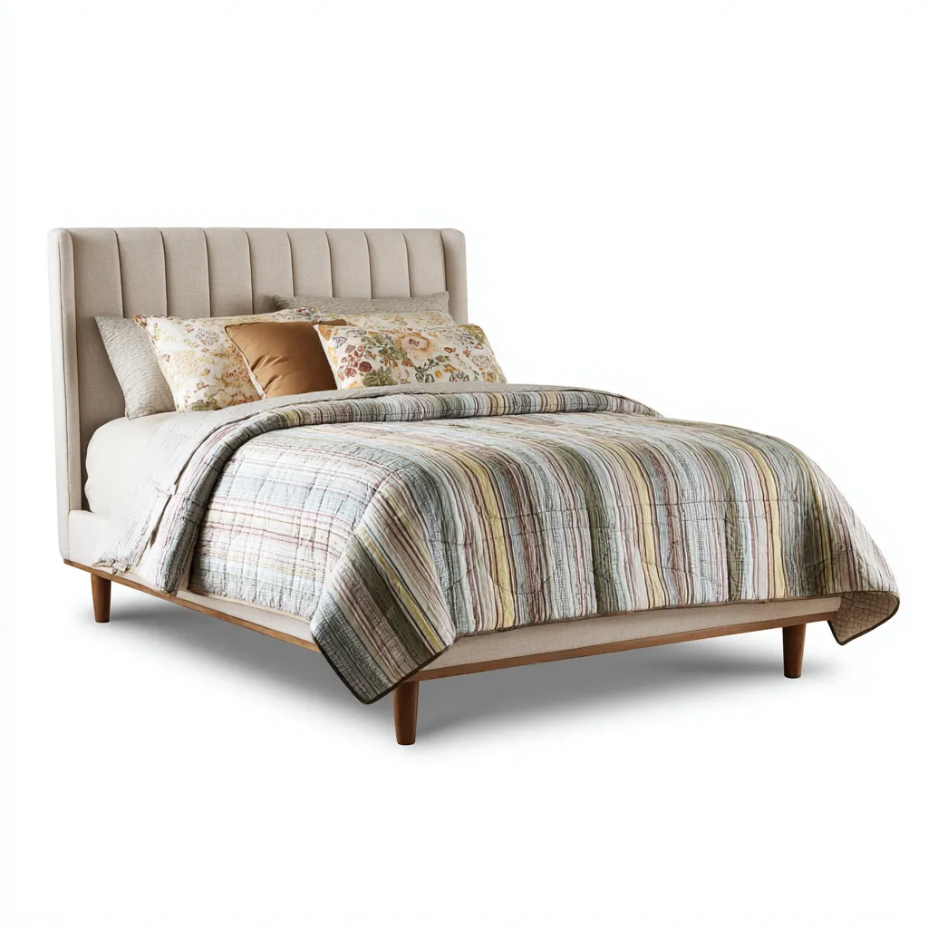 Letto matrimoniale imbottito 215x168x115 cm beige design moderno-Abodeosa