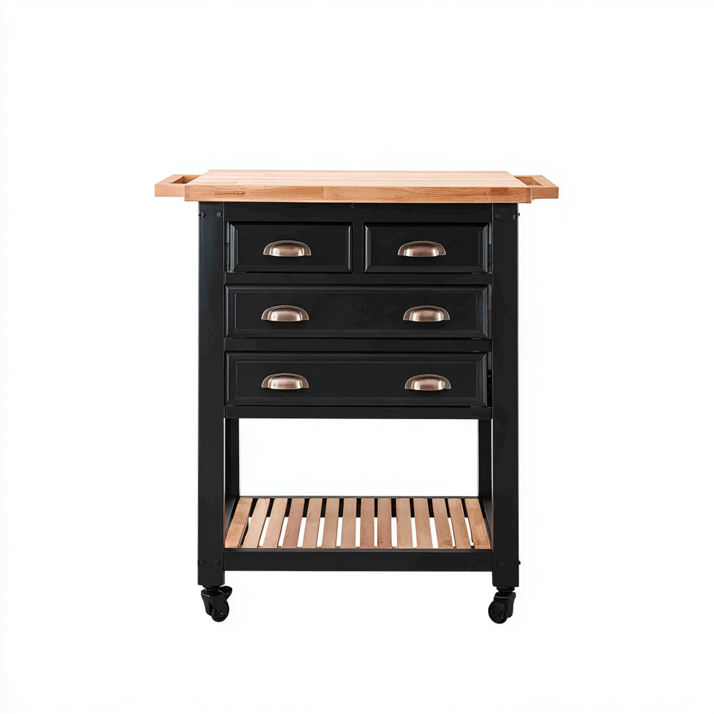 Carrello da cucina Legno-metallo 75x45x90 cm Nero-Marrone Design funzionale-Abodeosa