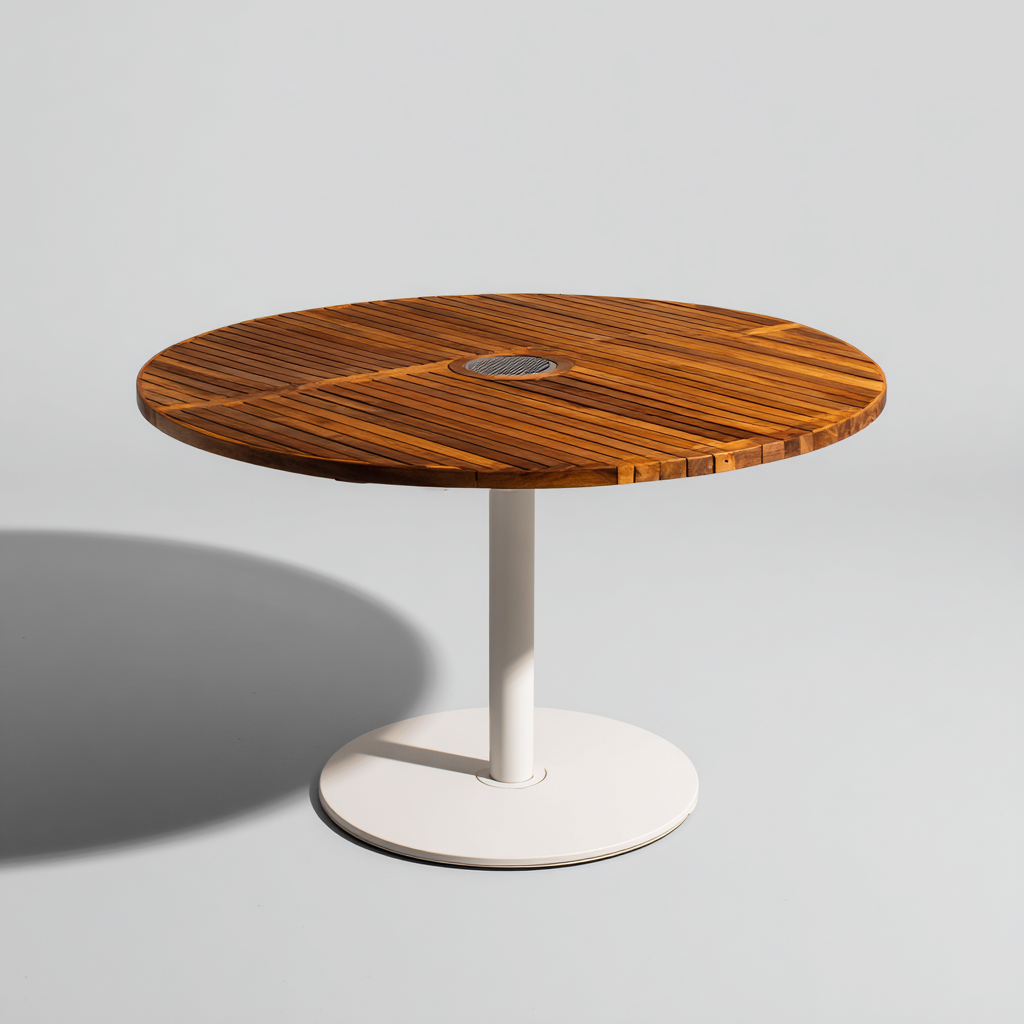 Tavolo da giardino Legno-Metallo 110x110x75 cm Marrone-Bianco Design moderno-Abodeosa