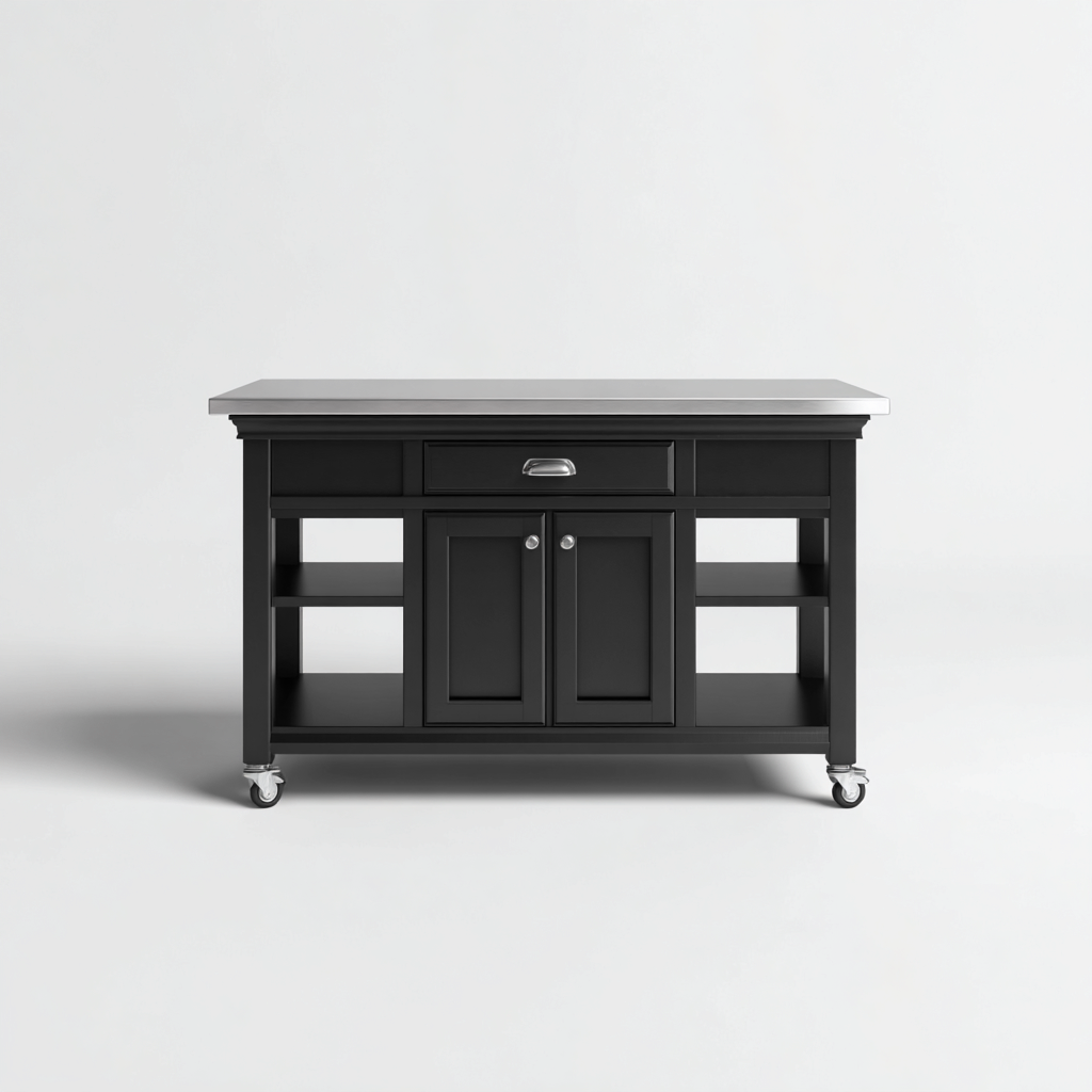 Isola da cucina - legno-metallo - 140x55x90 cm - nero-argento - uso cucina - design moderno-Abodeosa