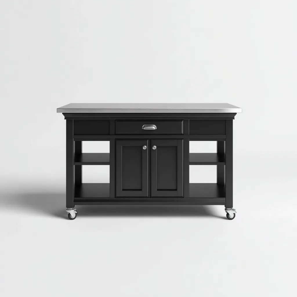 Isola da cucina - legno-metallo - 140x55x90 cm - nero-argento - uso cucina - design moderno-Abodeosa