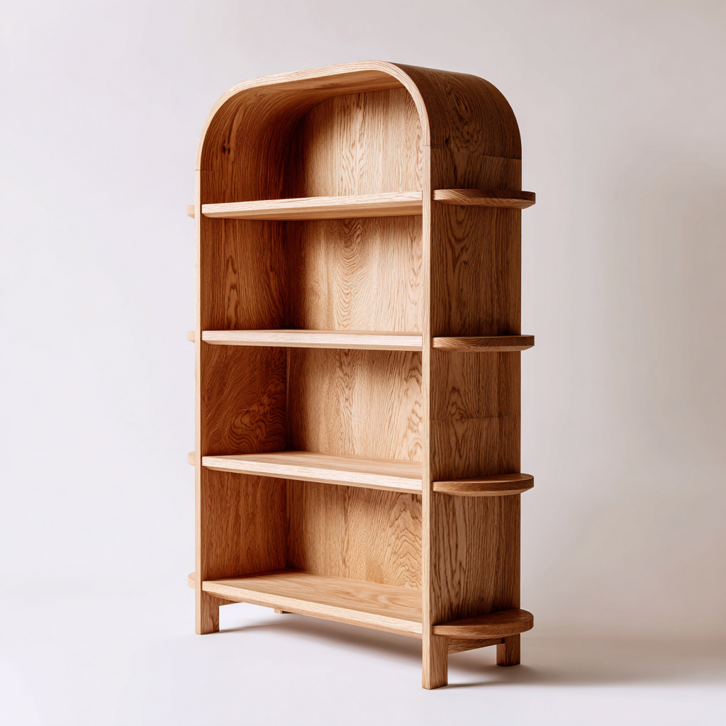 Librerie in legno massello 80x30x160 cm - colore naturale - adatto al soggiorno - design arrotondato-Abodeosa