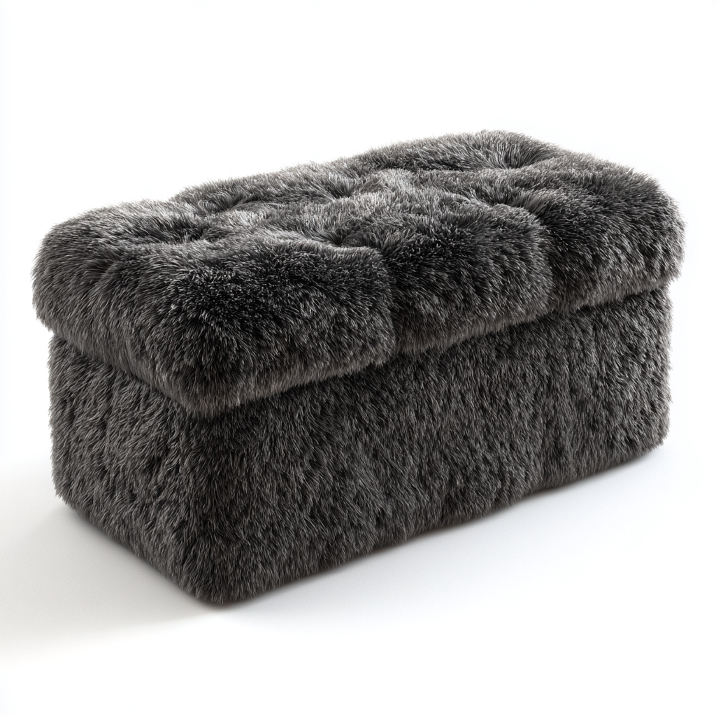 Panca per letto - tessuto-peluche - 95x45x48 cm - grigio scuro - uso interno - design moderno-Abodeosa