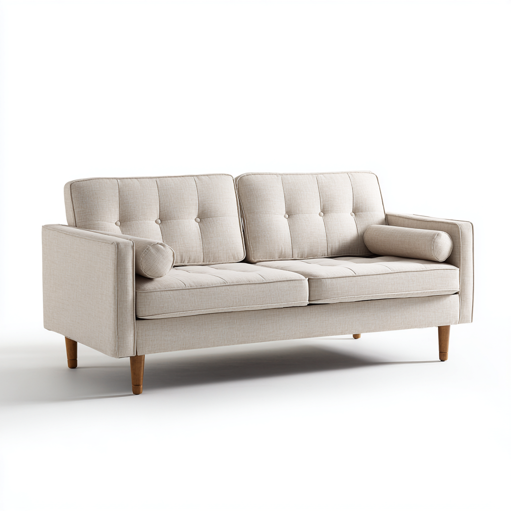 Divano lineare tessuto-legno 188x82x86 cm - beige - design moderno imbottito-Abodeosa