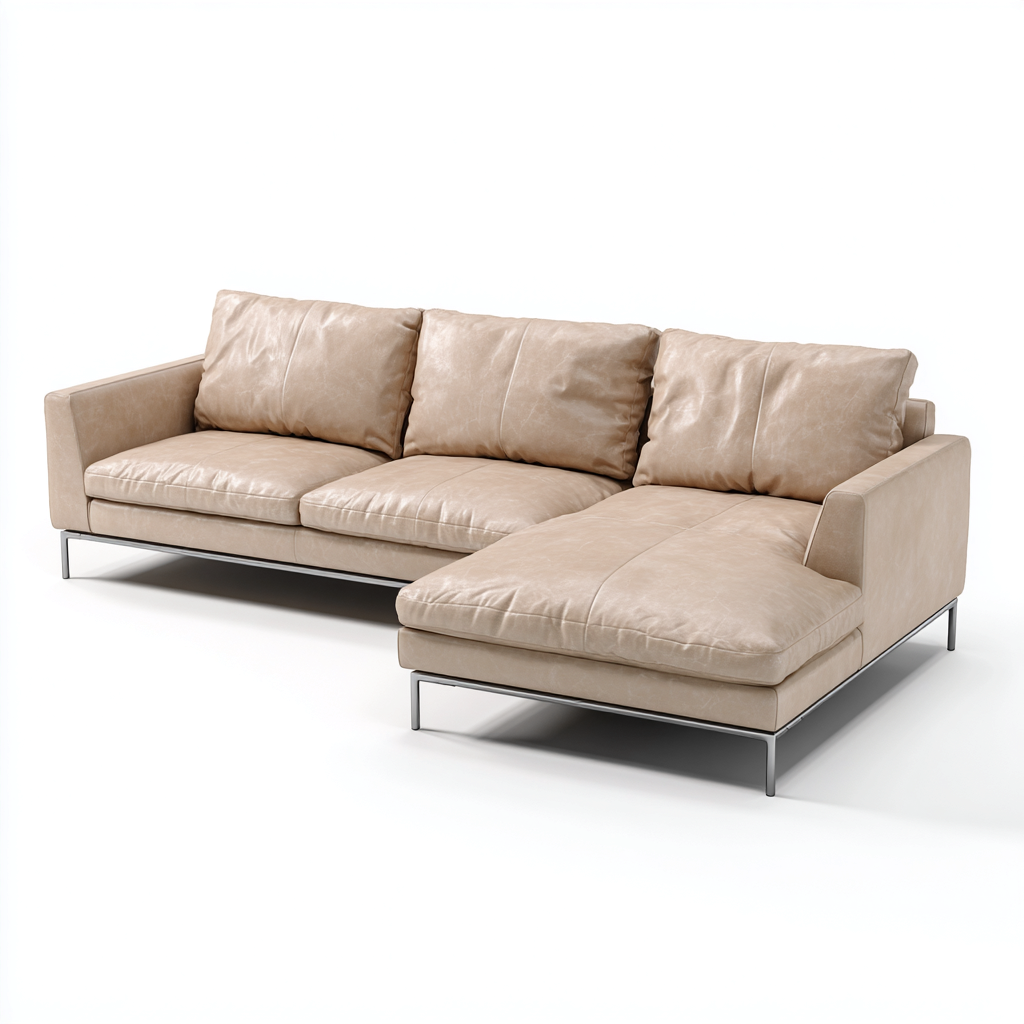 Divano angolare pelle-metallo 272x182x84 cm - beige-argento - design moderno-Abodeosa