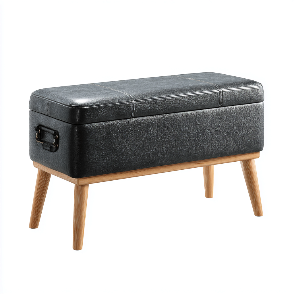 Panca per letto in pelle 110x45x50 cm nero - adatto al soggiorno - design moderno-Abodeosa