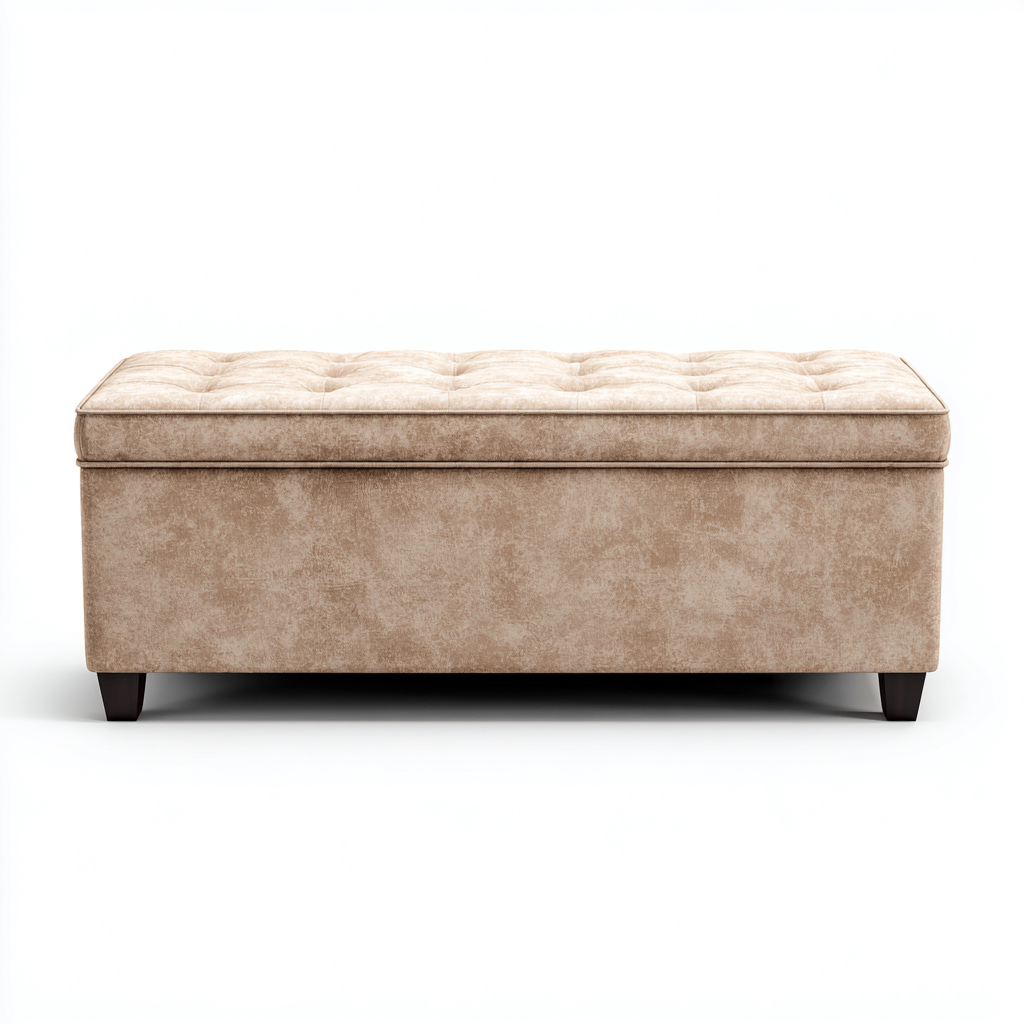 Panca per letto - tessuto-legno - 110x42x45 cm - beige - uso interno - design moderno-Abodeosa