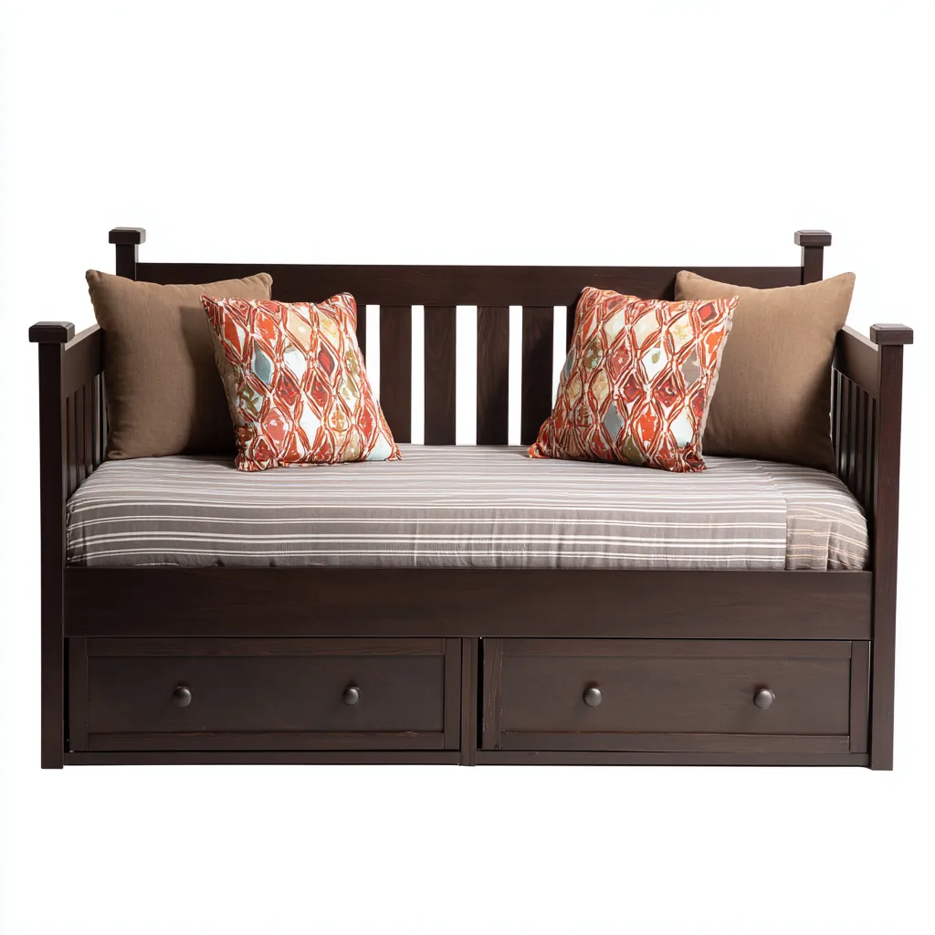 Divano letto legno 210x90x85 cm marrone scuro design classico-Abodeosa