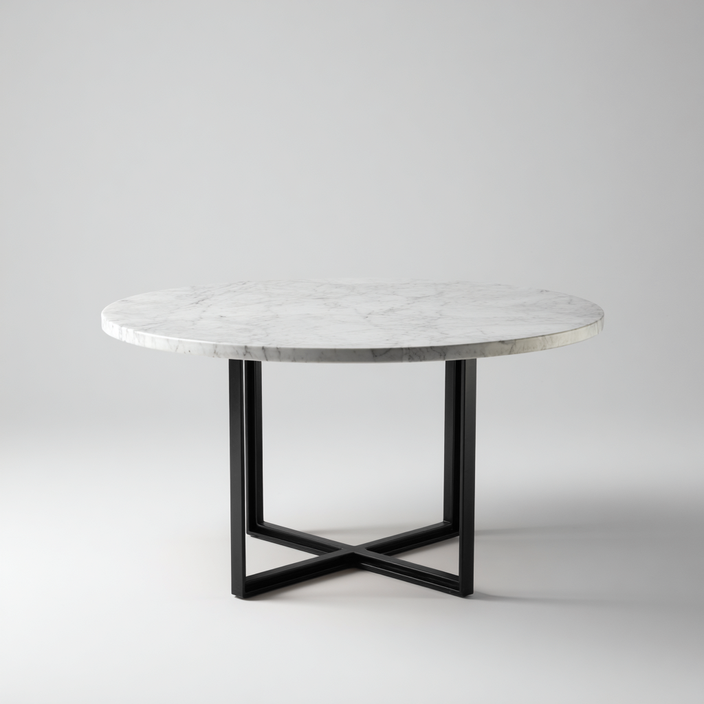 Tavolo da pranzo in marmo 130x130x75 cm - bianco-nero - design moderno - adatto alla sala da pranzo-Abodeosa