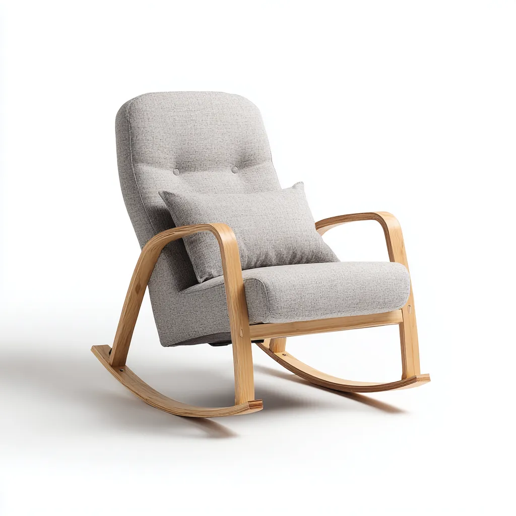 Sedia a dondolo tessuto-legno 69x94x103 cm - grigio - design ergonomico imbottito-Abodeosa