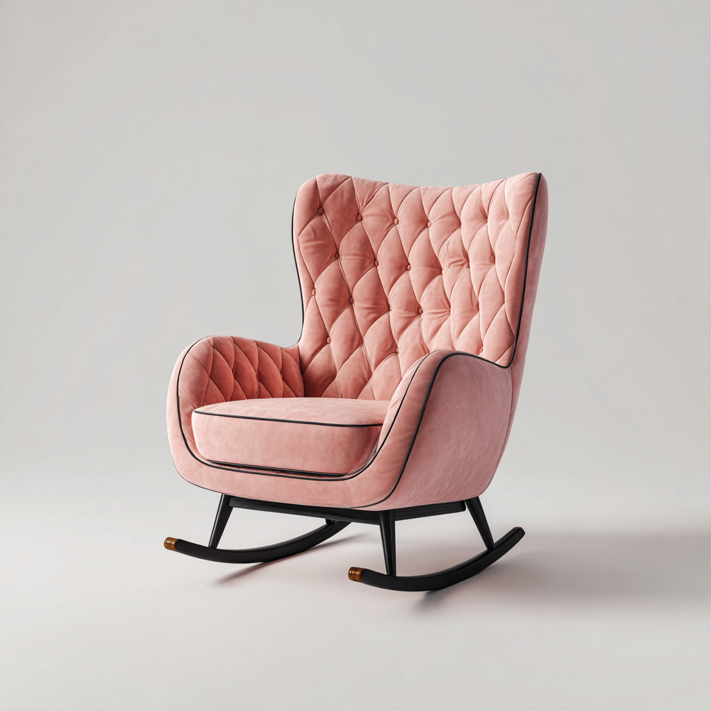 Sedia a dondolo in velluto trapuntato 70x78x95 cm - rosa - design elegante-Abodeosa