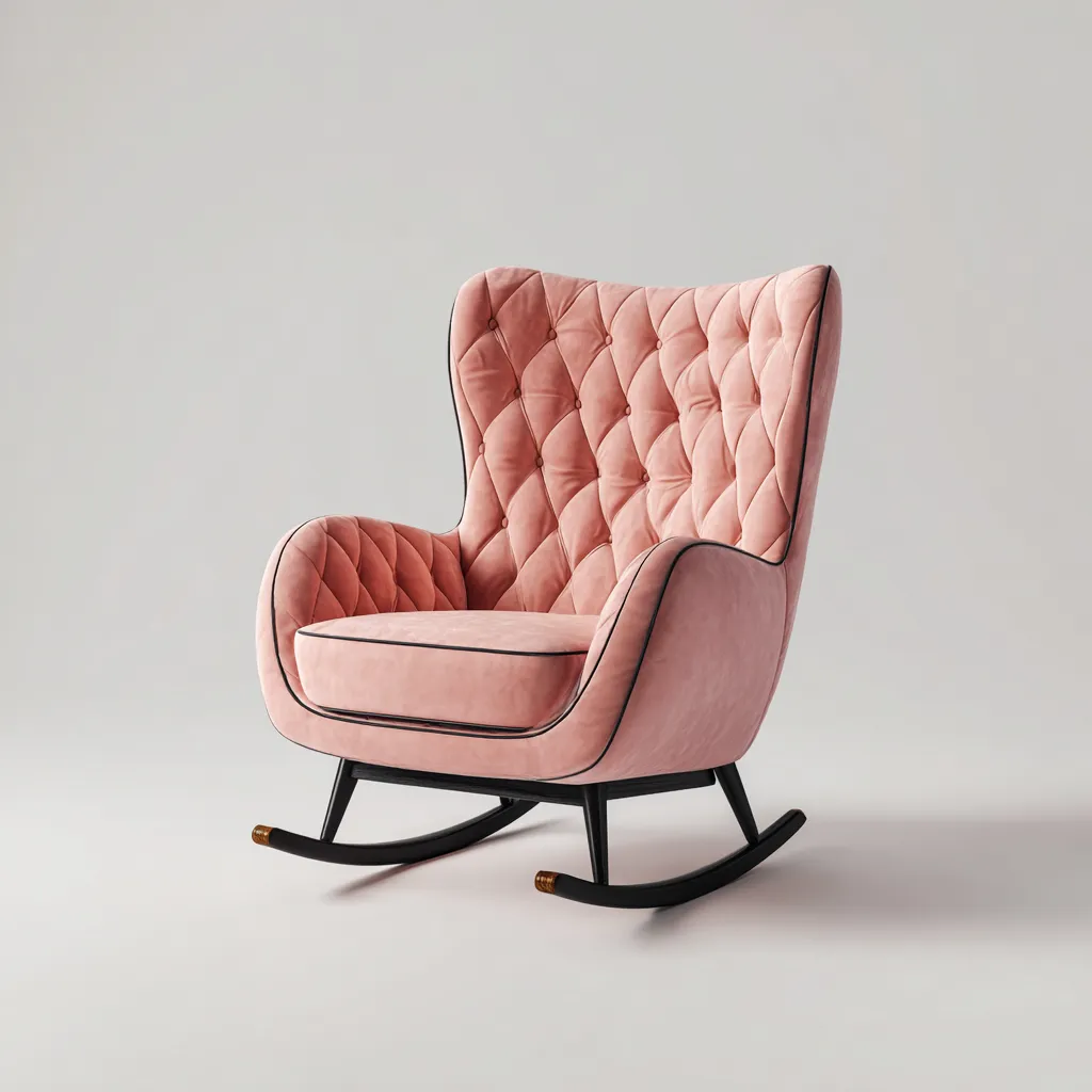 Sedia a dondolo in velluto trapuntato 70x78x95 cm - rosa - design elegante-Abodeosa